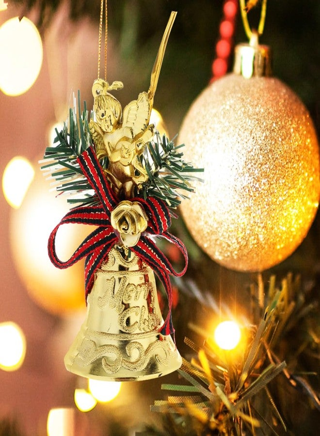 JOINPAYA 6Pcs Christmas Bell Ornaments: Gold Hanging Jingle Bells with Red Bow and Angel Shape for Xmas Tree Home Door Garden Pendant - Image 3